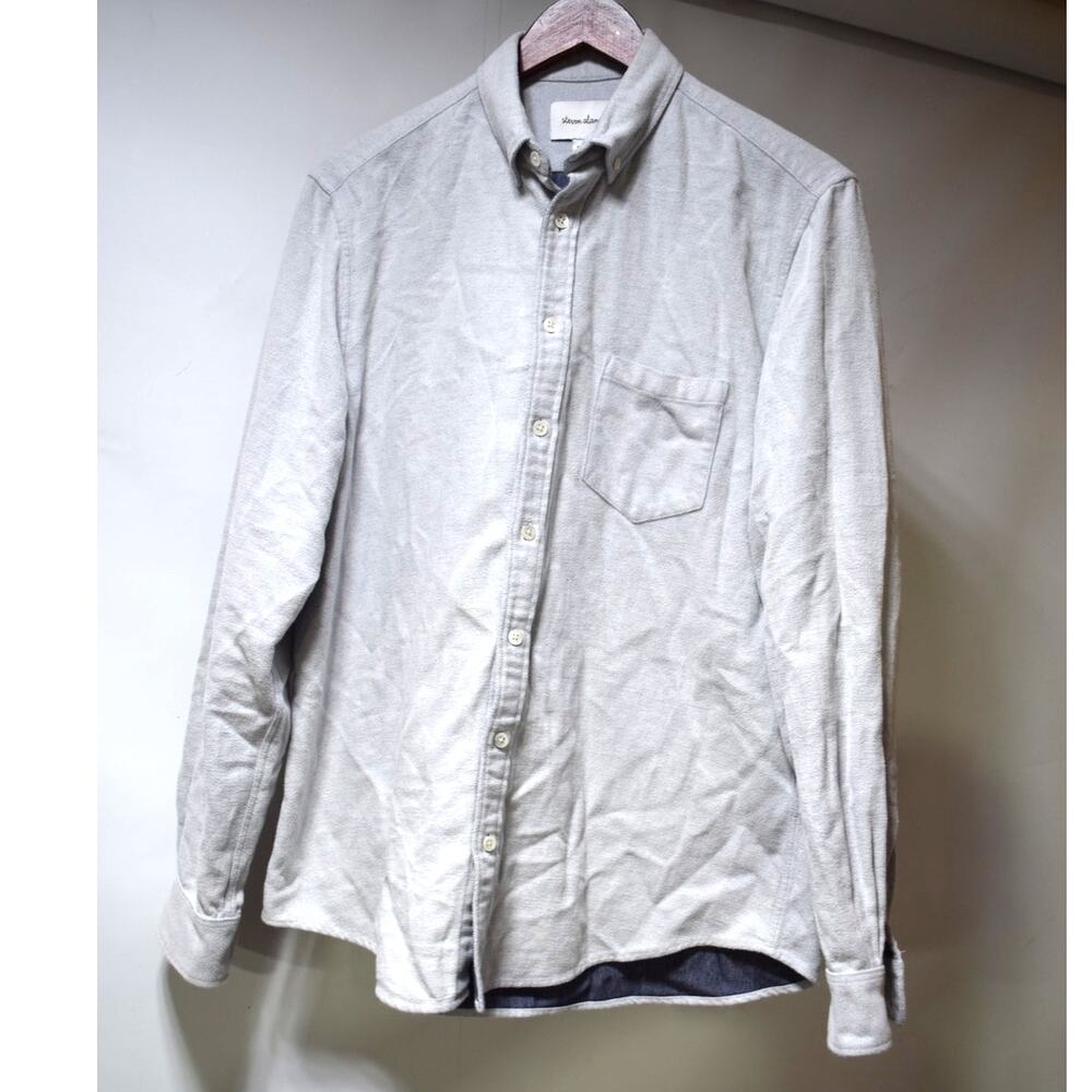 Steven Alan Men’s Medium Reverse Seam Button Down Shirt Gray Blue Cotton